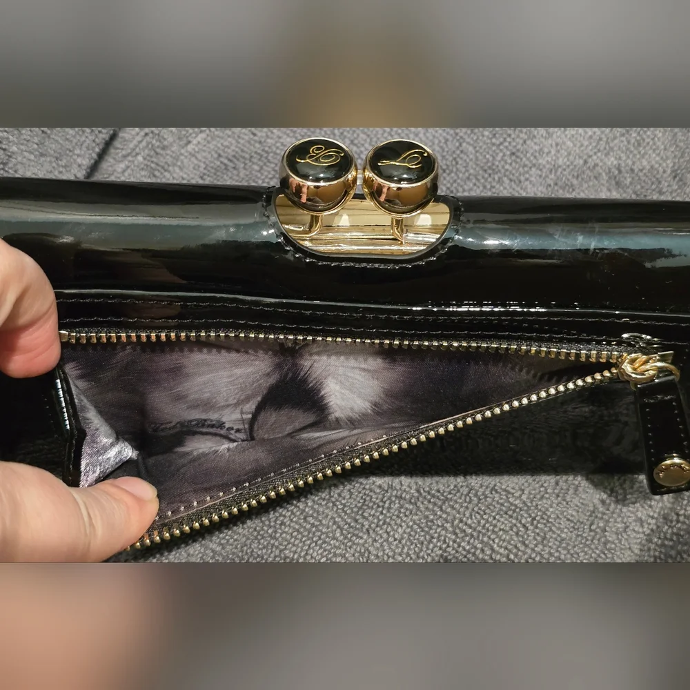 Ted Baker Women’s Black Patent Leather Bobble Matinee Wallet Gold Accents - Picture 9 of 11